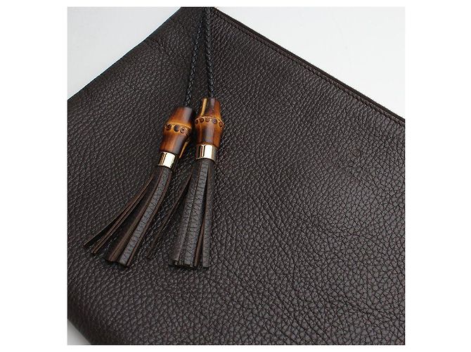 Bamboo Gucci Clutch in pelle di bambù marrone scuro - vista 6