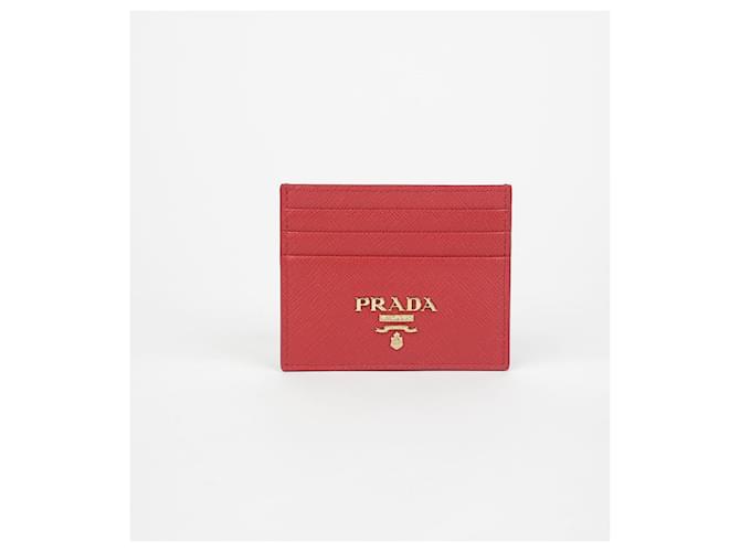 Saffiano Prada Triangular Logo Card Holder Red - view 2