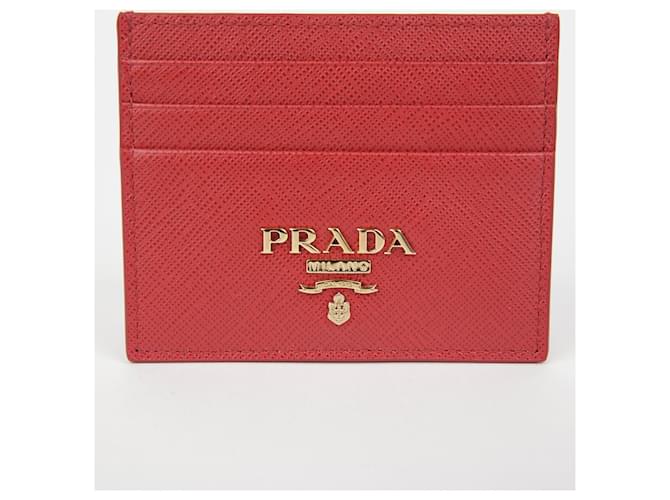 Saffiano Prada Triangular Logo Card Holder Red - view 3