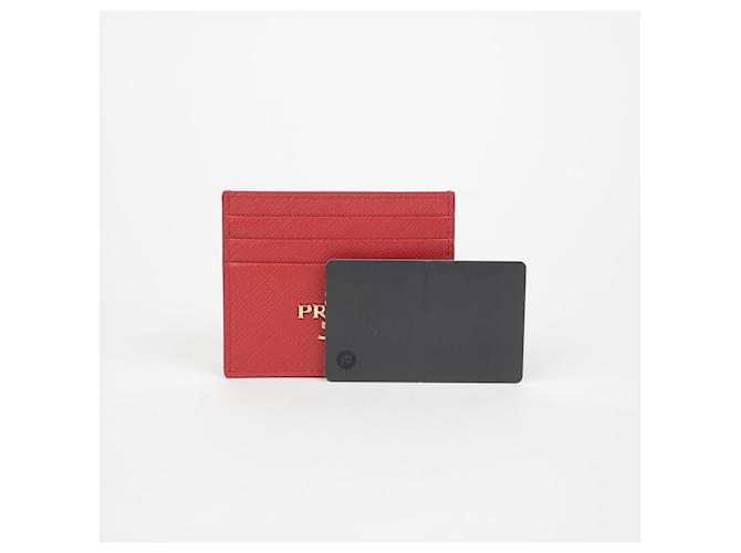 Saffiano Prada Triangular Logo Card Holder Red - view 8