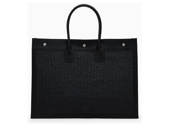 Saint Laurent Grande Borsa Tote Ghosy Nera a Coste Nero - vista 3