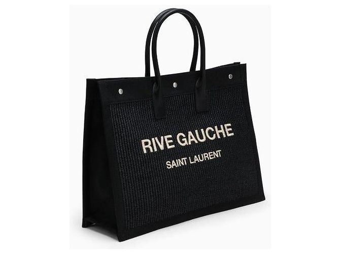 Saint Laurent Grande Borsa Tote Ghosy Nera a Coste Nero - vista 4