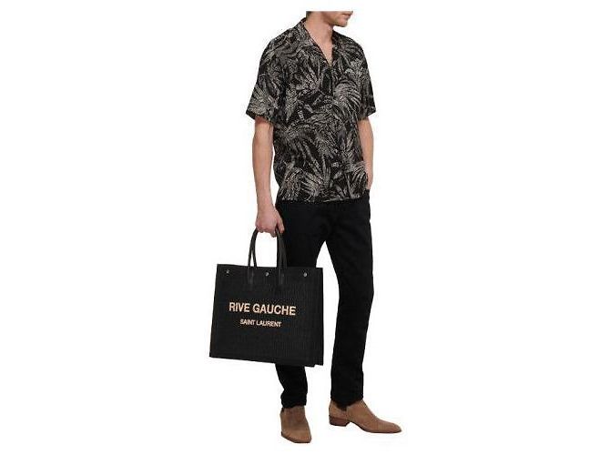 Saint Laurent Grande Borsa Tote Ghosy Nera a Coste Nero - vista 5