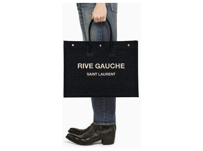 Saint Laurent Grande Borsa Tote Ghosy Nera a Coste Nero - vista 6