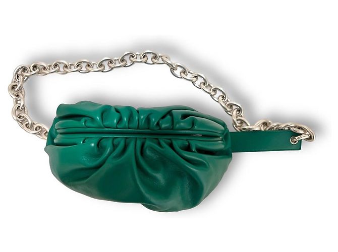 Bottega Veneta Borsa a Spalla Dumpling Chain Verde Argento - vista 5