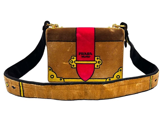 Prada Borsa a Spalla in Velluto Rafia Kaye Marrone - vista 3