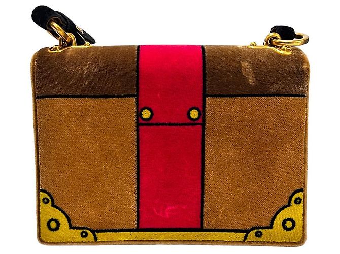 Prada Borsa a Spalla in Velluto Rafia Kaye Marrone - vista 4