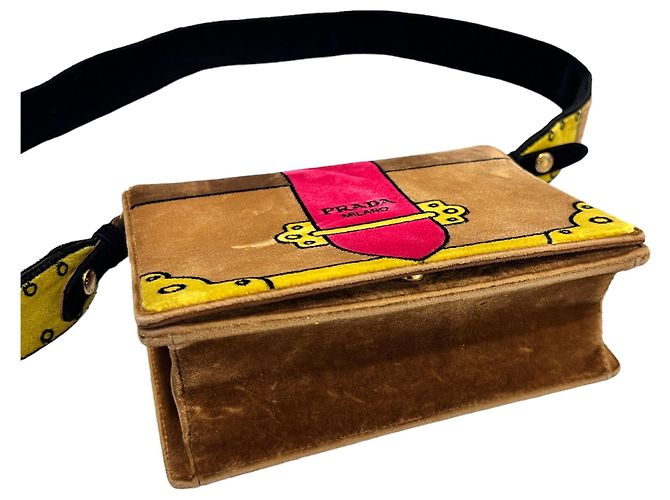 Prada Borsa a Spalla in Velluto Rafia Kaye Marrone - vista 5