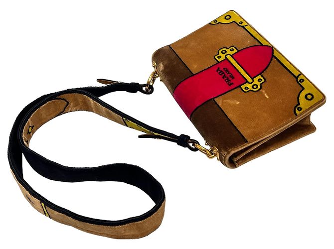 Prada Borsa a Spalla in Velluto Rafia Kaye Marrone - vista 6