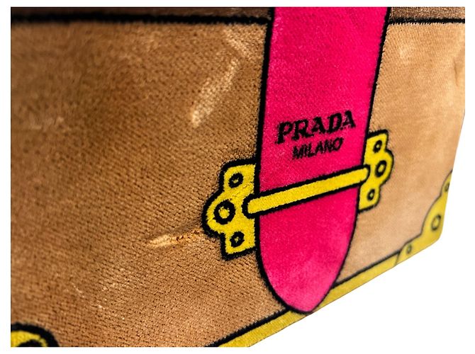 Prada Borsa a Spalla in Velluto Rafia Kaye Marrone - vista 8