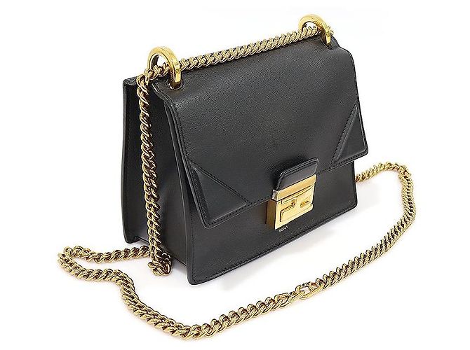 Fendi Kan Small Shoulder Bag in Black Calfskin Nero - vista 2
