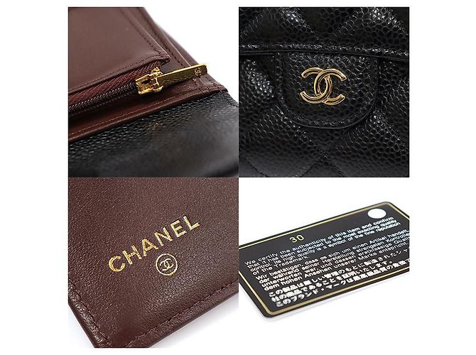 Chanel Serie di Portafoglio Classico con Patta in Caviar Nero e Logo CC Oro - vista 7