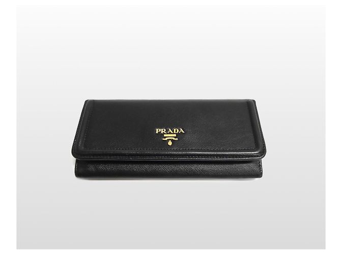 Prada Billetera de cuero Saffiano con solapa metálica negra Negro - vista 10