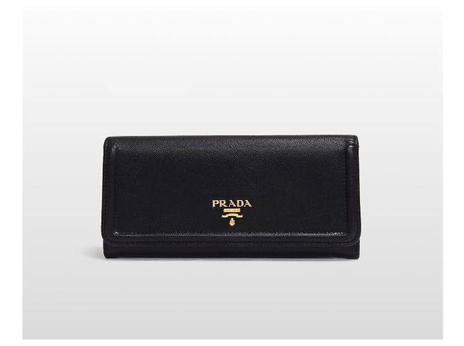 Prada Billetera de cuero Saffiano con solapa metálica negra Negro - vista 2