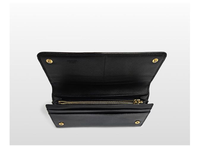 Prada Billetera de cuero Saffiano con solapa metálica negra Negro - vista 6