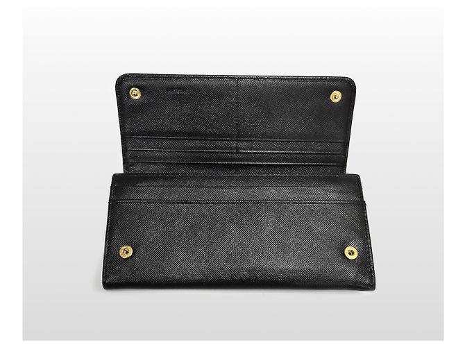 Prada Billetera de cuero Saffiano con solapa metálica negra Negro - vista 7