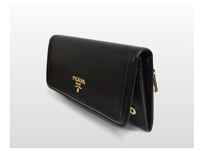 Prada Billetera de cuero Saffiano con solapa metálica negra Negro - vista 9