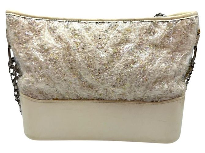 Chanel Borsa a Spalla Gabrielle Hobo in Tweed PVC Media con Catena Avorio Bianco - vista 4