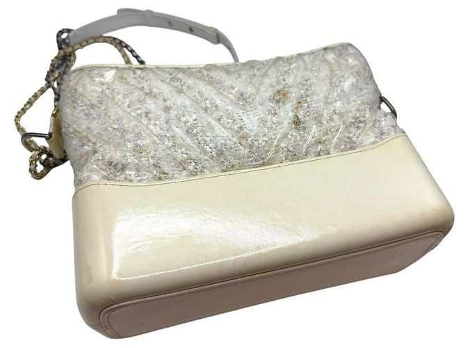 Chanel Borsa a Spalla Gabrielle Hobo in Tweed PVC Media con Catena Avorio Bianco - vista 5