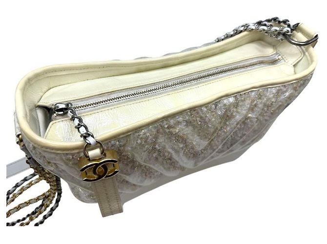 Chanel Borsa a Spalla Gabrielle Hobo in Tweed PVC Media con Catena Avorio Bianco - vista 7