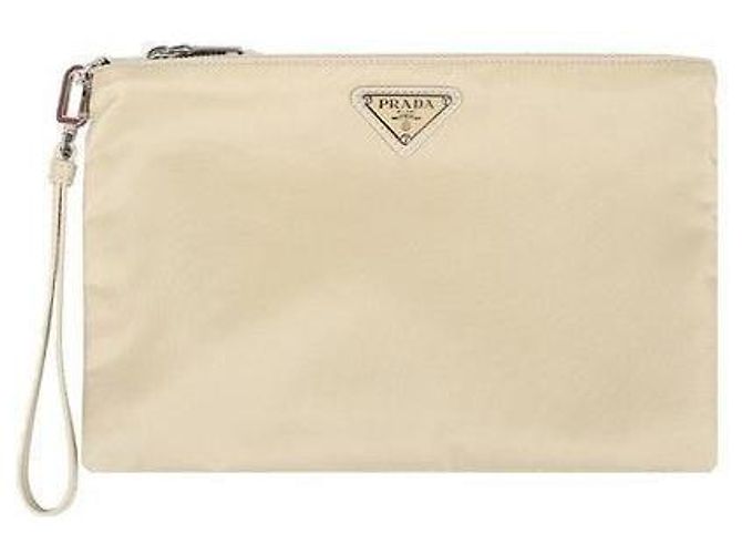 Prada Clutch Desert in nylon Bianco - vista 2