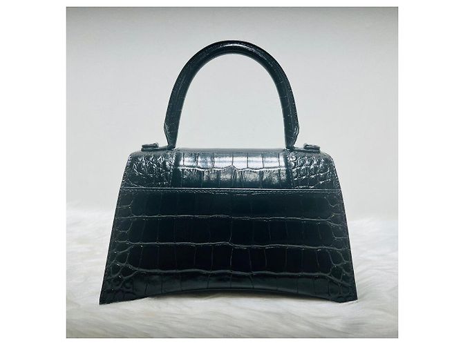 Balenciaga Crocodile Embossed Hourglass Small Top Black Tote Bag - vista 4
