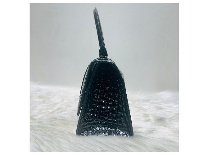 Balenciaga Crocodile Embossed Hourglass Small Top Black Tote Bag - vista 5