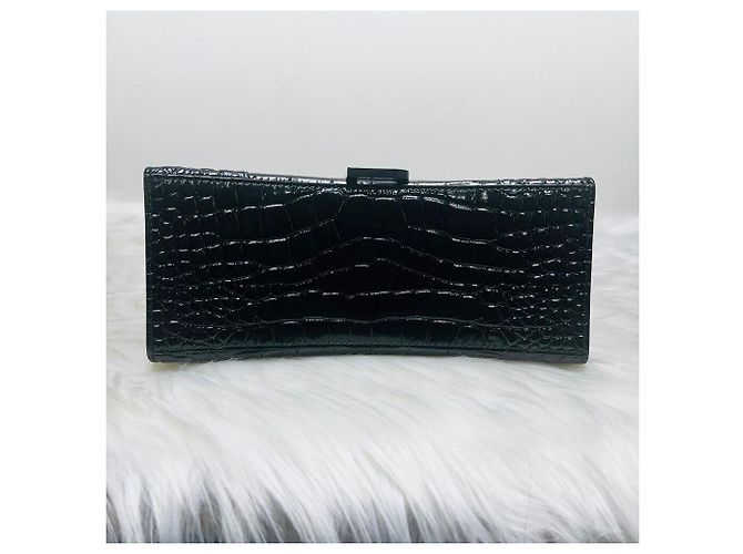 Balenciaga Crocodile Embossed Hourglass Small Top Black Tote Bag - vista 6