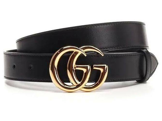 Gucci Ceinture en cuir avec boucle brillante GG Marmont Noir - vue 4