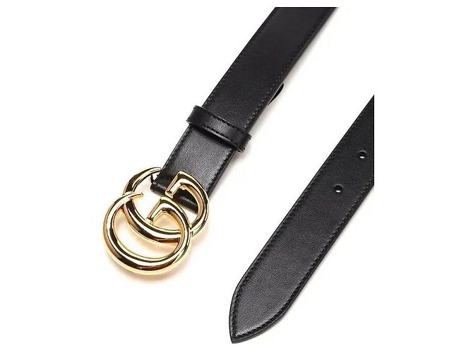 Gucci Ceinture en cuir avec boucle brillante GG Marmont Noir - vue 5