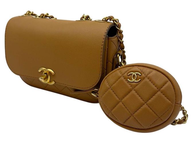 Chanel Portamonete con patta e logo CC, borsa a spalla con catena, marrone - vista 3