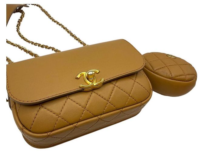 Chanel Portamonete con patta e logo CC, borsa a spalla con catena, marrone - vista 5