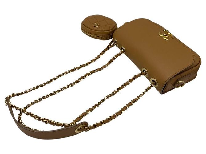 Chanel Portamonete con patta e logo CC, borsa a spalla con catena, marrone - vista 6