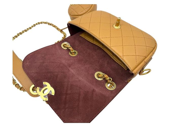 Chanel Portamonete con patta e logo CC, borsa a spalla con catena, marrone - vista 7