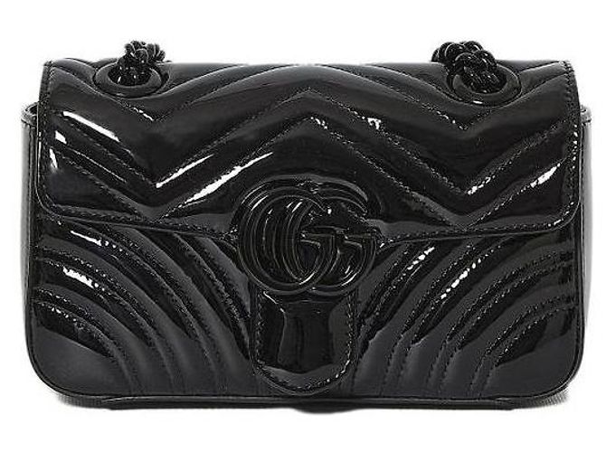 Gucci Borsa a spalla mini in vernice GG Marmont Nero - vista 4