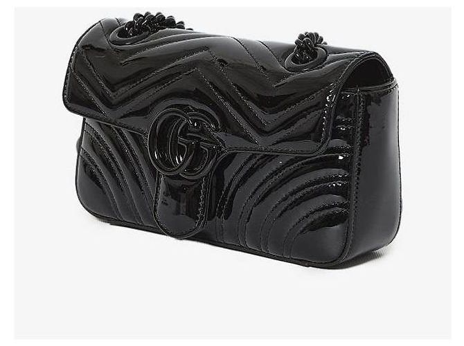 Gucci Borsa a spalla mini in vernice GG Marmont Nero - vista 5
