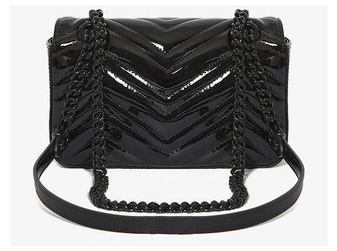 Gucci Borsa a spalla mini in vernice GG Marmont Nero - vista 6