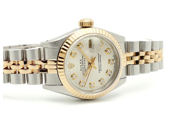Rolex Reloj Combi Dama Datejust Esfera Plateada Después de Ajuste Diamante Plata - vista 19