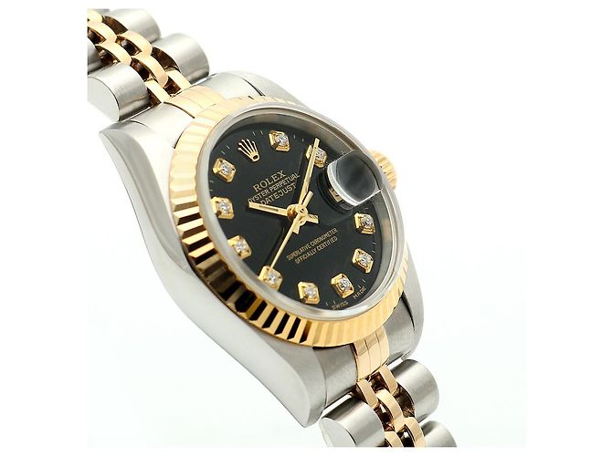 Rolex Relógio Combi Feminino Datejust com Mostrador Preto e Diamantes Após Ajuste - vista 10