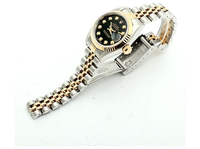 Rolex Relógio Combi Feminino Datejust com Mostrador Preto e Diamantes Após Ajuste - vista 13