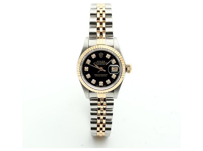 Rolex Relógio Combi Feminino Datejust com Mostrador Preto e Diamantes Após Ajuste - vista 15