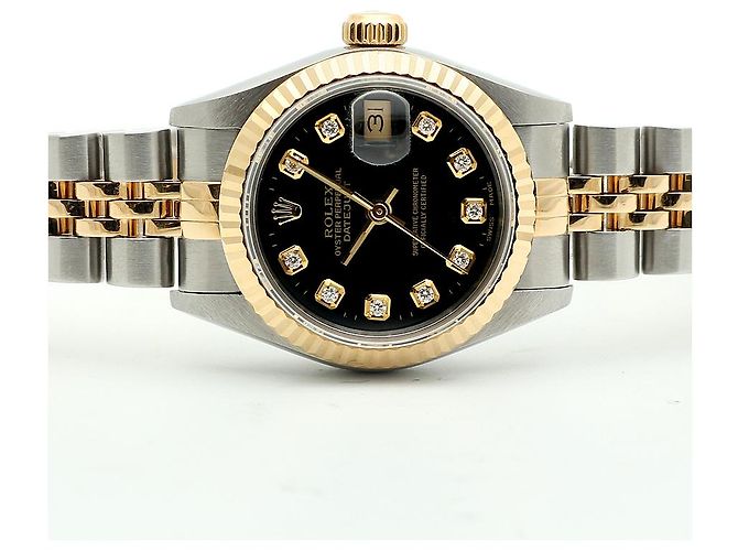 Rolex Relógio Combi Feminino Datejust com Mostrador Preto e Diamantes Após Ajuste - vista 17