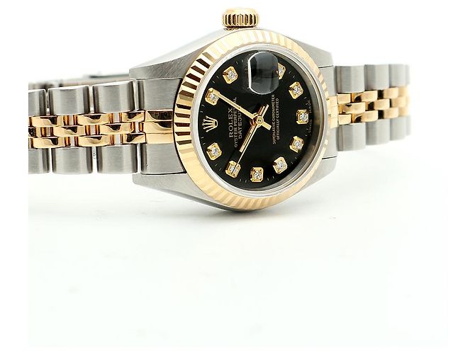 Rolex Relógio Combi Feminino Datejust com Mostrador Preto e Diamantes Após Ajuste - vista 18