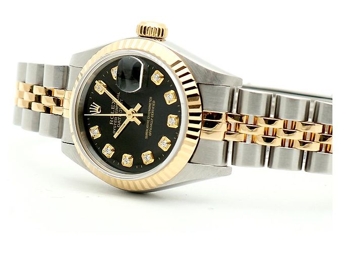 Rolex Relógio Combi Feminino Datejust com Mostrador Preto e Diamantes Após Ajuste - vista 19