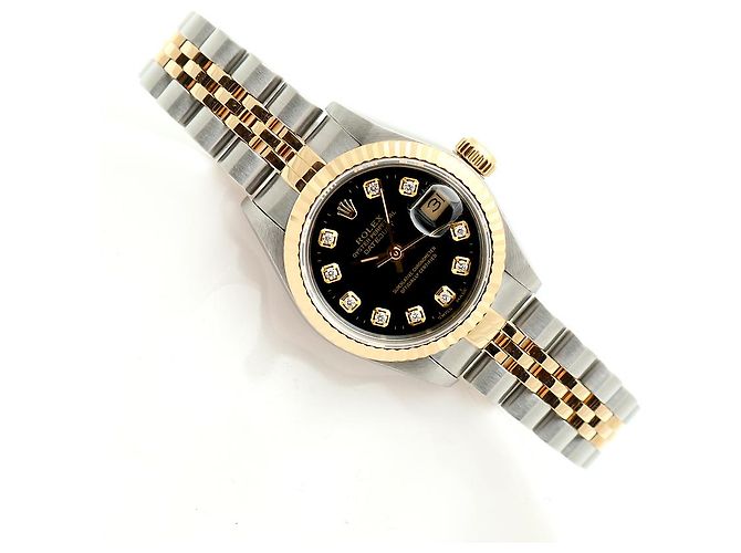Rolex Relógio Combi Feminino Datejust com Mostrador Preto e Diamantes Após Ajuste - vista 2