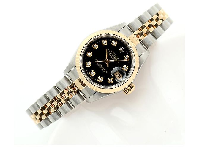 Rolex Relógio Combi Feminino Datejust com Mostrador Preto e Diamantes Após Ajuste - vista 20