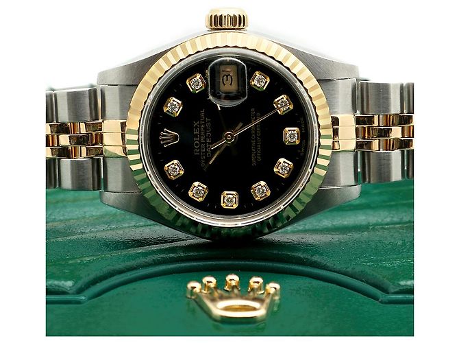 Rolex Relógio Combi Feminino Datejust com Mostrador Preto e Diamantes Após Ajuste - vista 22