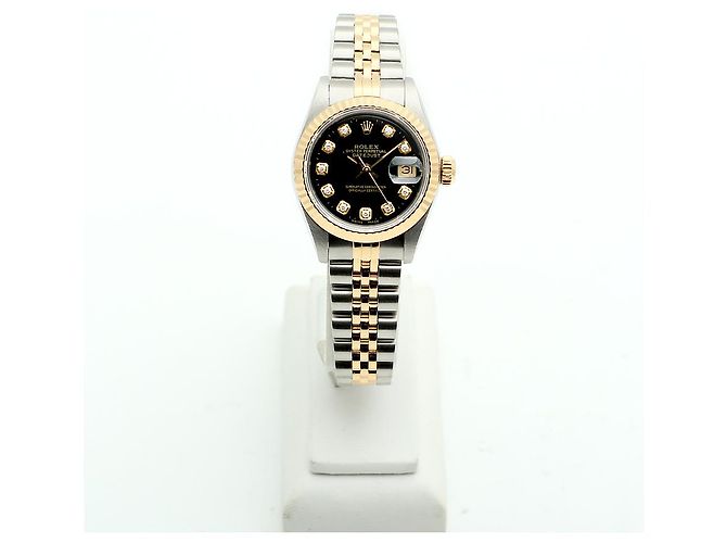 Rolex Relógio Combi Feminino Datejust com Mostrador Preto e Diamantes Após Ajuste - vista 3