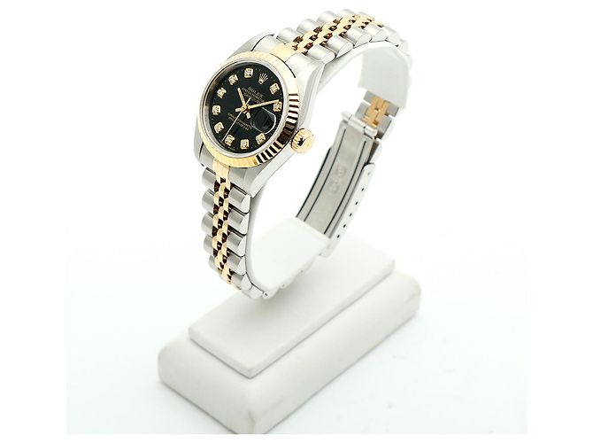 Rolex Relógio Combi Feminino Datejust com Mostrador Preto e Diamantes Após Ajuste - vista 4