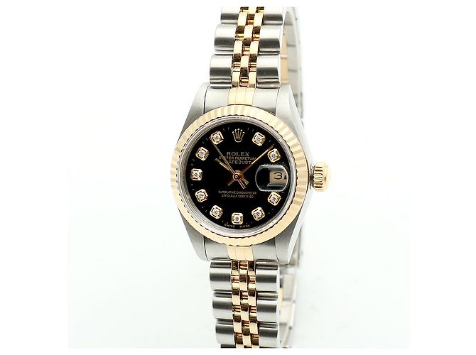 Rolex Relógio Combi Feminino Datejust com Mostrador Preto e Diamantes Após Ajuste - vista 8